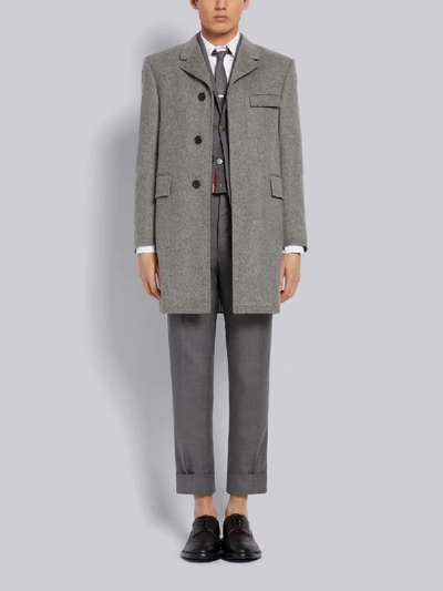Shop Thom Browne Medium Grey Heavy Weight Cashmere Classic Chesterfield Overcoat