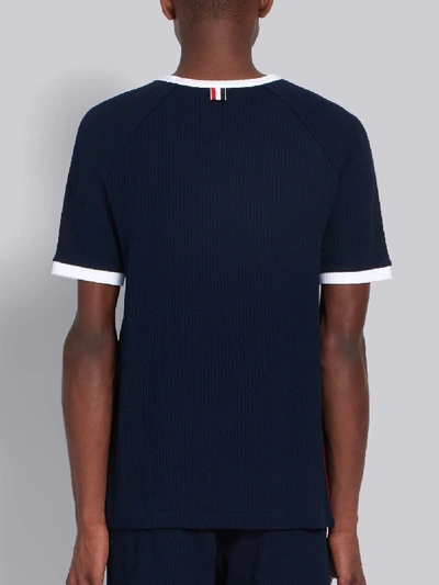 Shop Thom Browne Navy Seersucker Short Sleeve Ringer Tee In Blue