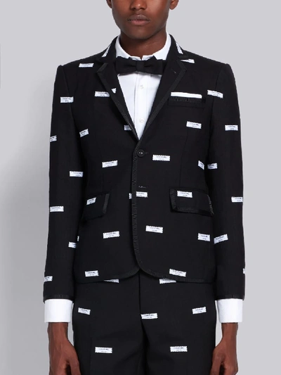 Shop Thom Browne Black Fresco Label Embroidery Classic Sport Coat