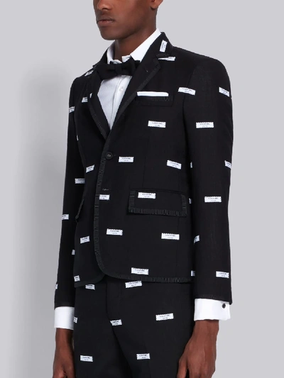 Shop Thom Browne Black Fresco Label Embroidery Classic Sport Coat