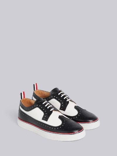 Shop Thom Browne Black And White Pebbled Longwing Brogue Rubber Cupsole Trainer