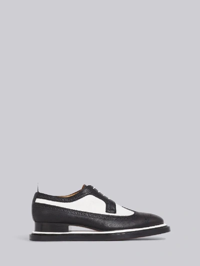 Shop Thom Browne Black And White Pebbled 20mm Heel On Pedestal Longwing Spectator Brogue