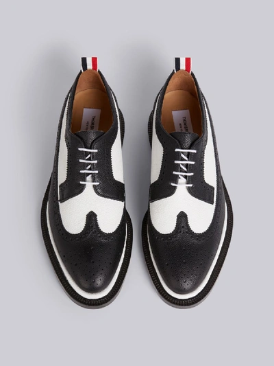 Shop Thom Browne Black And White Pebbled 20mm Heel On Pedestal Longwing Spectator Brogue