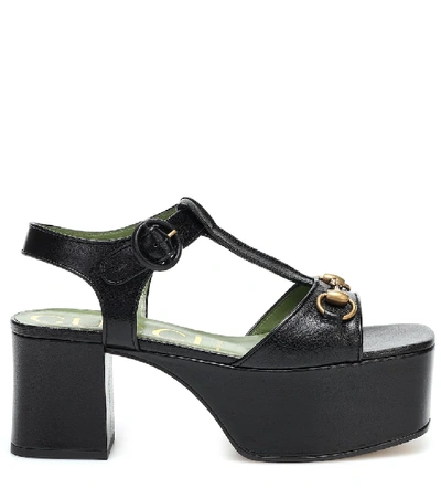 Shop Gucci Leather Platform Sandals In Black