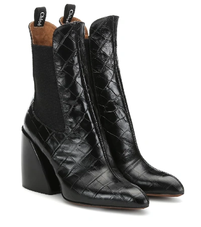 Shop Chloé Wave Embossed Leather Ankle Boots In Black