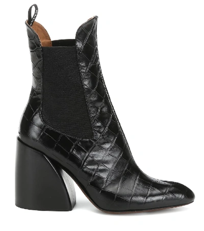 Shop Chloé Wave Embossed Leather Ankle Boots In Black
