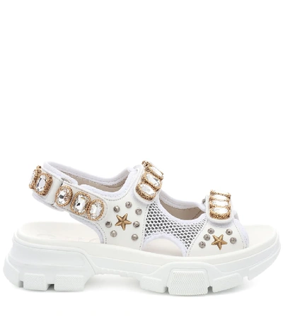 Shop Gucci Aguru Leather And Mesh Sandals In White