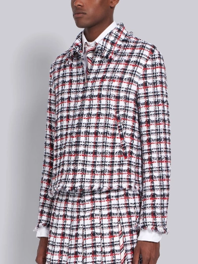 Shop Thom Browne Rwb Ribbon Tweed Classic Plaid Frayed Golf Jacket In Red