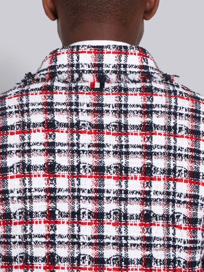 Shop Thom Browne Rwb Ribbon Tweed Classic Plaid Frayed Golf Jacket In Red