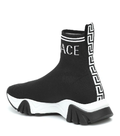 Shop Versace Logo Sock Sneakers In Black