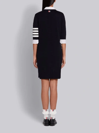 Shop Thom Browne 4-bar Stripe Intarsia Shell Dress In Blue