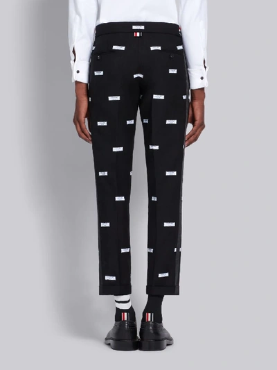 Shop Thom Browne Black Fresco Label Embroidered Skinny Trouser