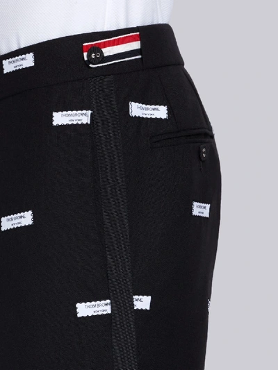 Shop Thom Browne Black Fresco Label Embroidered Skinny Trouser
