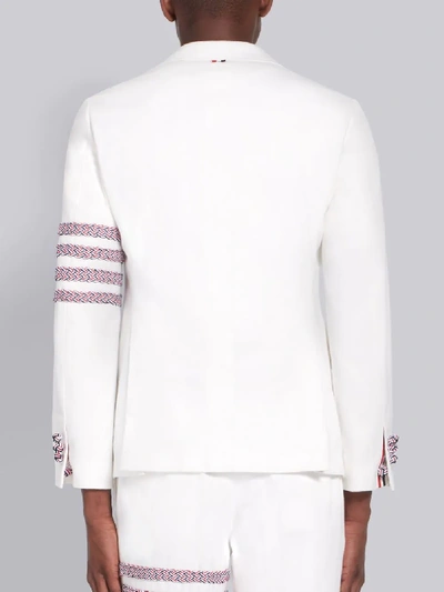 Shop Thom Browne White Unwashed Denim Classic Rwb Braid 4-bar Sport Coat