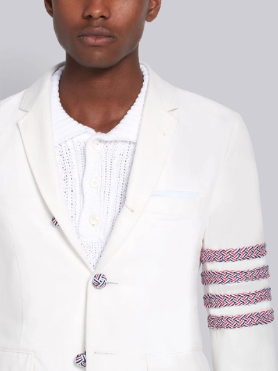 Shop Thom Browne White Unwashed Denim Classic Rwb Braid 4-bar Sport Coat