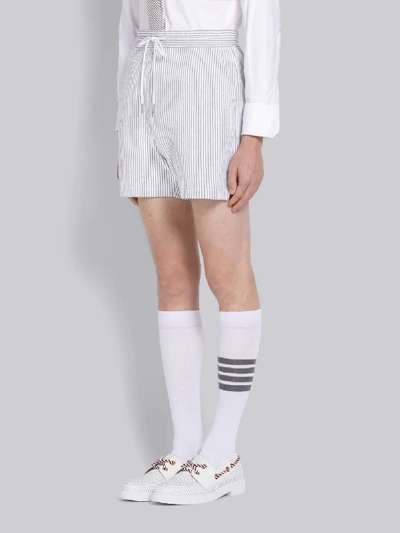 Shop Thom Browne Light Grey Seersucker Stripe Mid-thigh Shorts