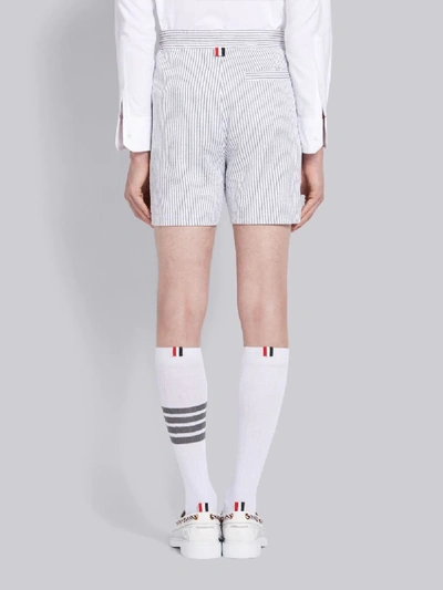 Shop Thom Browne Light Grey Seersucker Stripe Mid-thigh Shorts