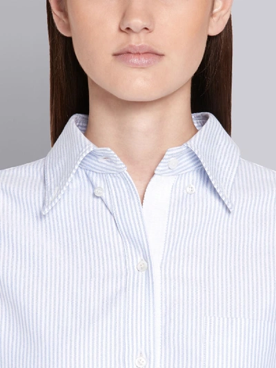 Shop Thom Browne Light Blue Placketing Oxford Pleat Back Shirtdress