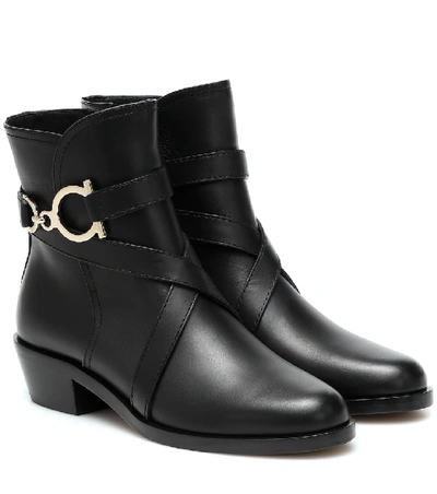 Shop Ferragamo Shadi Leather Ankle Boots In Black