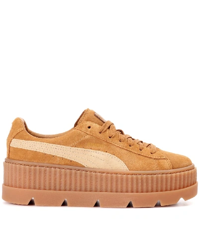 Shop Fenty X Puma Cleated Creeper Suede Sneakers In Beige