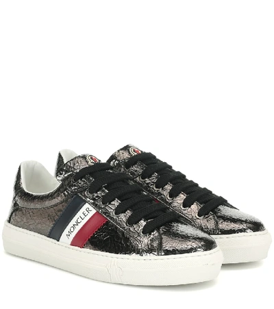 Shop Moncler Ariel Cracked Leather Sneakers In Grey