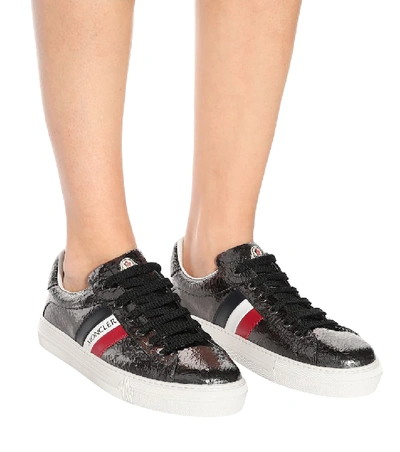 Shop Moncler Ariel Cracked Leather Sneakers In Grey