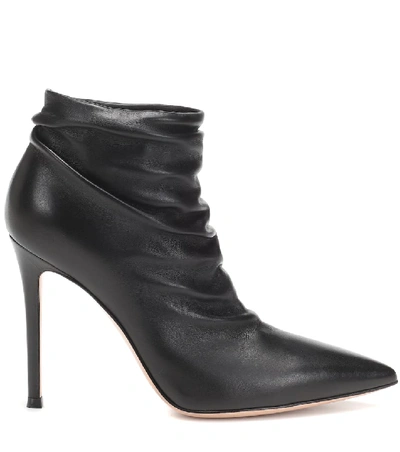 Shop Gianvito Rossi Ruched 105 Leather Ankle Boots In Black