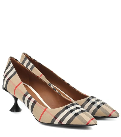 Shop Burberry Lillyton Checked Canvas Pumps In Beige