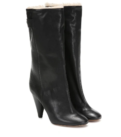 Shop Isabel Marant Lafkee 90 Shearling-lined Ankle Boots In Black