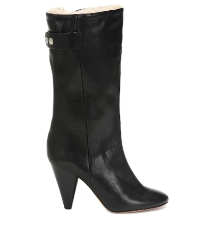 Shop Isabel Marant Lafkee 90 Shearling-lined Ankle Boots In Black