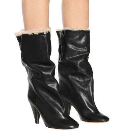 Shop Isabel Marant Lafkee 90 Shearling-lined Ankle Boots In Black