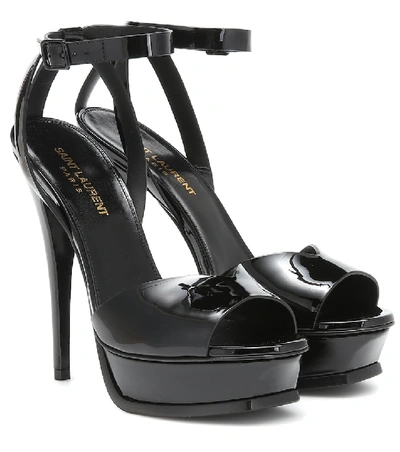 Shop Saint Laurent Tribute Lips 105 Patent-leather Platform Sandals In Black