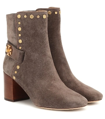 Shop Tory Burch Embellished Suede Ankle Boots In Brown