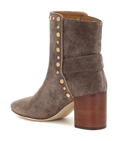 Shop Tory Burch Embellished Suede Ankle Boots In Brown