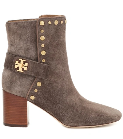 Shop Tory Burch Embellished Suede Ankle Boots In Brown