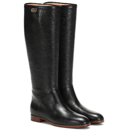 Shop Gucci Rebelle Leather Knee-high Boots In Black