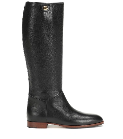 Shop Gucci Rebelle Leather Knee-high Boots In Black