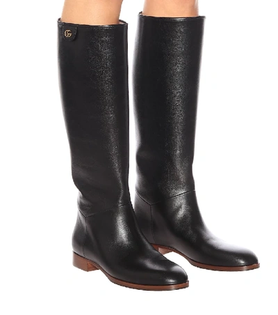 Shop Gucci Rebelle Leather Knee-high Boots In Black