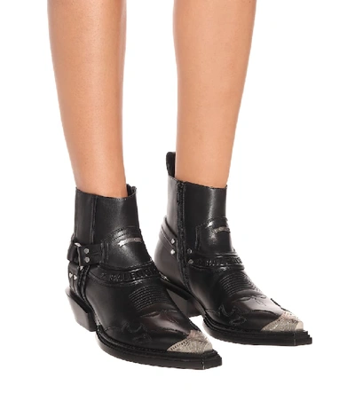 Shop Balenciaga Santiag Harness Leather Ankle Boots In Black