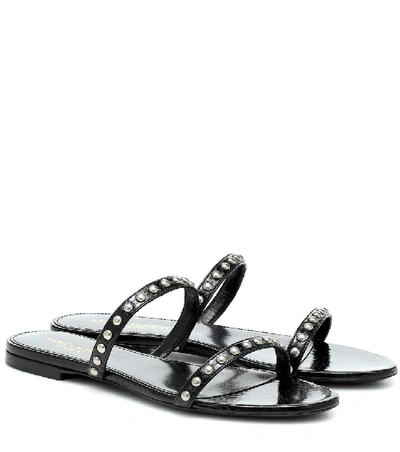 Shop Saint Laurent Kiki Embellished Snakeskin Sandals In Black