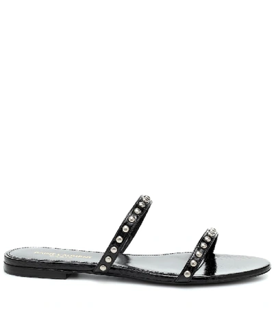 Shop Saint Laurent Kiki Embellished Snakeskin Sandals In Black