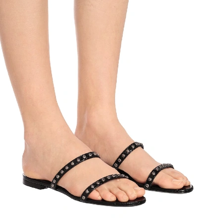 Shop Saint Laurent Kiki Embellished Snakeskin Sandals In Black