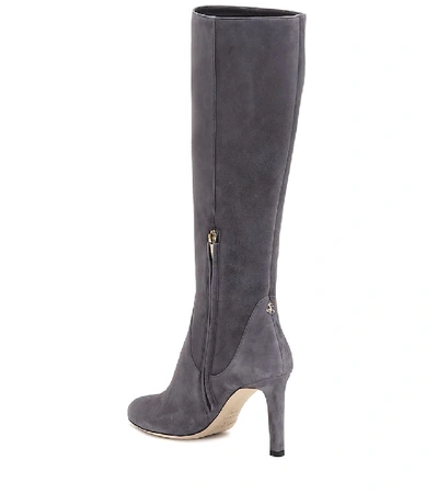 Shop Jimmy Choo Tempe 85 Suede Knee-high Boots In Grey