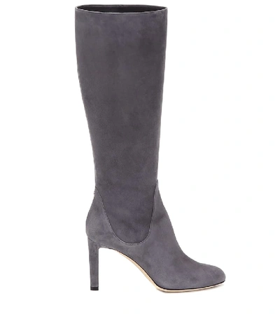 Shop Jimmy Choo Tempe 85 Suede Knee-high Boots In Grey