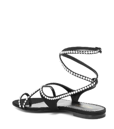 Shop Saint Laurent Gia 05 Crystal-embellished Sandals In Black