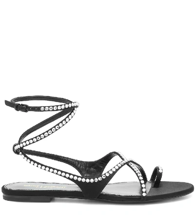Shop Saint Laurent Gia 05 Crystal-embellished Sandals In Black