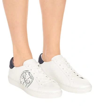 Shop Tory Burch T-logo Leather Sneakers In White