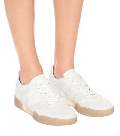 Shop Hogan H357 Retro Leather Sneakers In White