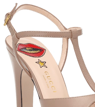 Shop Gucci Angel Leather Platform Pumps In Beige