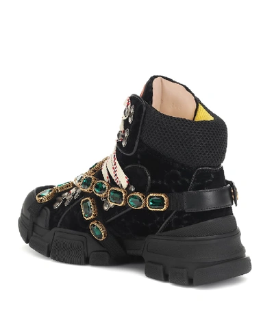 Shop Gucci Flashtrek Velvet Sneakers In Black